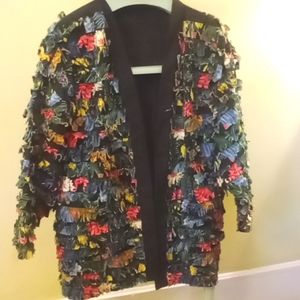 Rusched flowered linen kimono